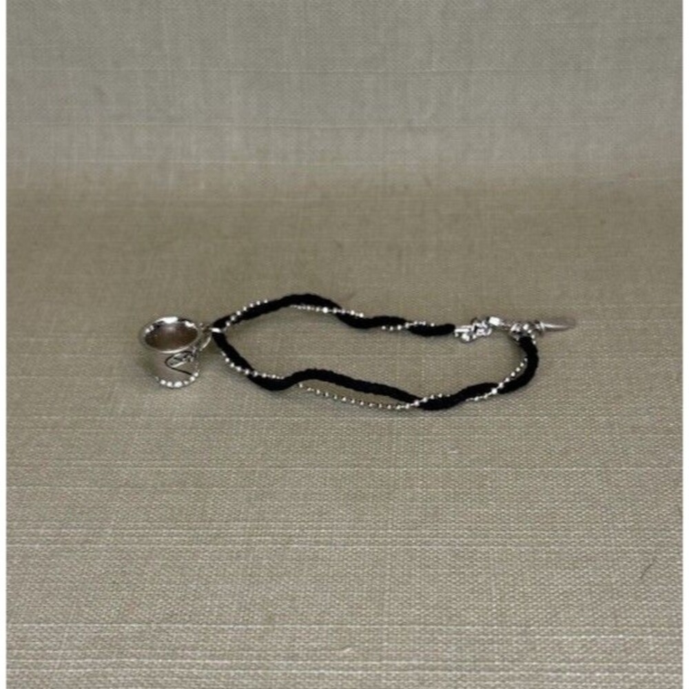 Delicate Silver And Black Cord Bracelet With Toggle Clasp with teacup cup charm